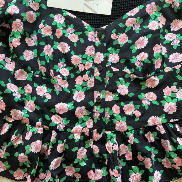 Zara Floral Bustier Style Smocked Back Crop Top - Picture 2 of 12